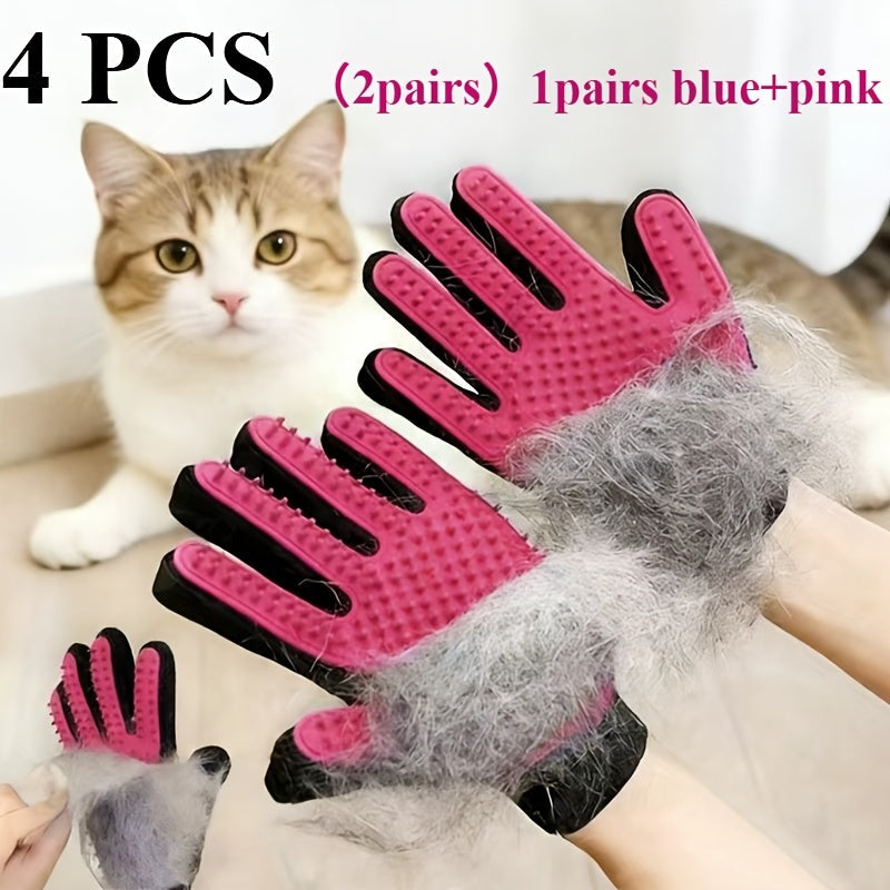 Pet Grooming Gloves 2 Pairs (4 Pieces) – Massage & Deshedding Hair Removal Glove Brush for Dogs and Cats, Gentle Rubber Bristle Pet Shedding Mitt for Short & Long Hair, Bathing & Grooming Tool