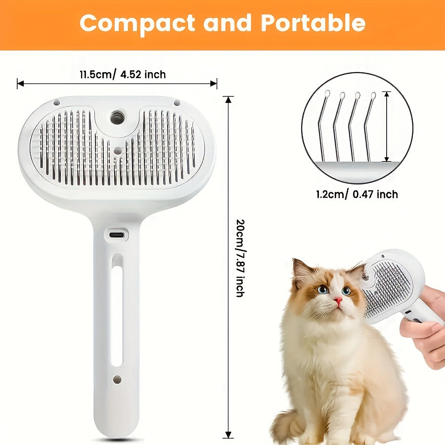 3-in-1 Cat Steam Brush Grooming Comb with Steam and Release Button Pet Hair Removal Deshedding Tool for Large Medium Small Cats and Dogs Indoor Use White Pink