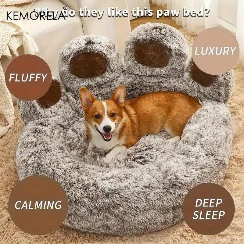 Bear Paw Plush Pet Bed with Non-Slip Bottom - Soft Cozy Cat & Dog Bed for Small Pets, Cute Animal-Themed Design, Warm Polyester Fill, Perfect Indoor Pet Sleeping Mat & Home Decor