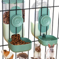 Hanging Cage Pet Feeder & Waterer Set 35oz - Auto Gravity Food & Water Dispenser for Cats Dogs Rabbits Chinchillas Ferrets Hedgehogs - Battery-Free Cage Mount Feeding Station for Small Animals (Green)