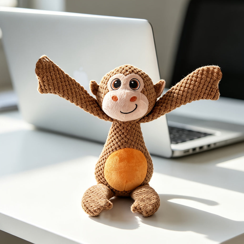 Extra Large Pet Squeaky Plush Toy for Dogs & Cats – Double-Layer Tear-Resistant Cartoon Monkey Interactive Chew Toy, Crinkle Stuffed Animal No Battery Required