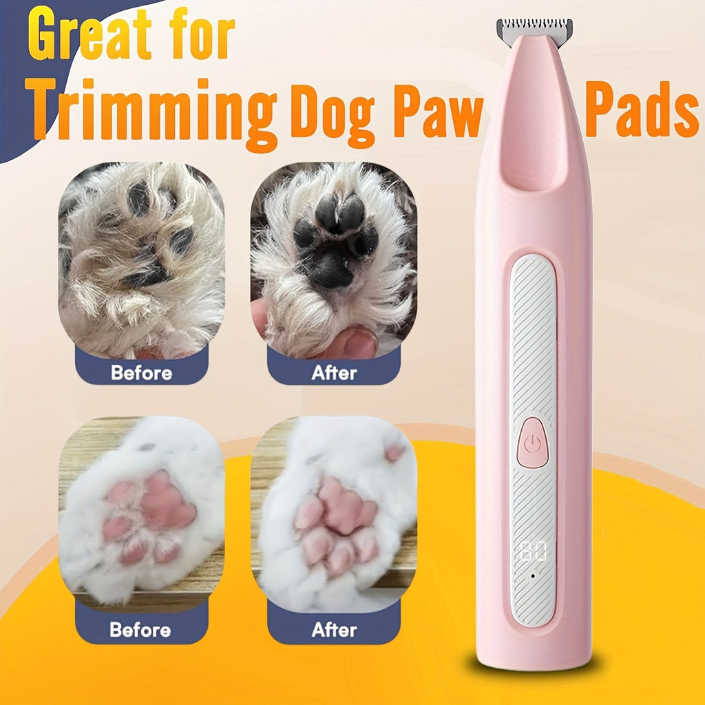 Pet Paw Hair Trimmer USB Rechargeable Cordless - Low-Noise Electric Shaver with LED Power Display for Dog & Cat Claws, Eyes, Ears & Face - Small Pet Grooming Trimmer (Pink)