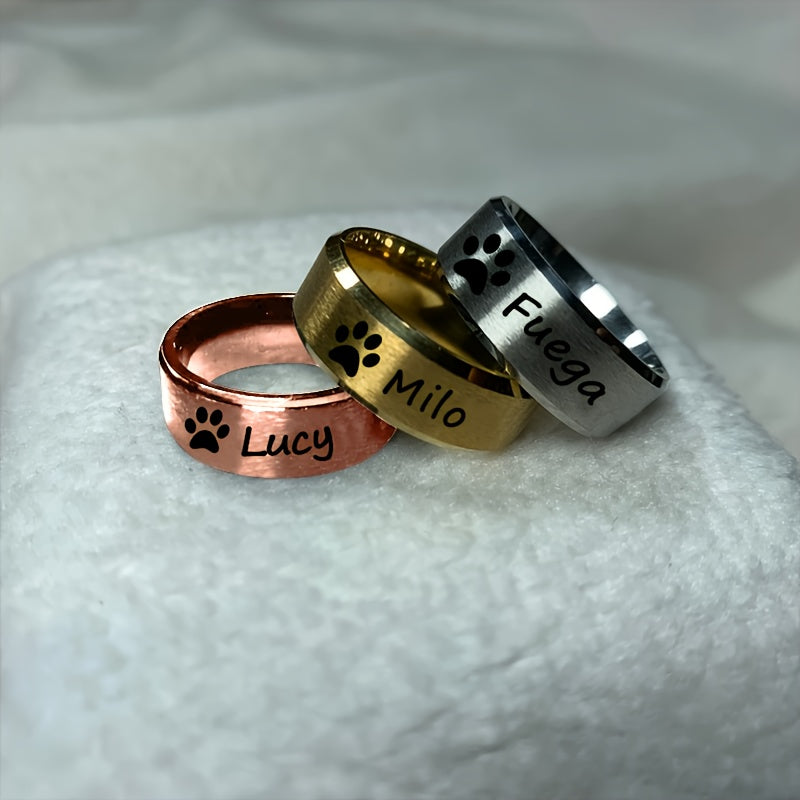 Custom Engraved Pet Memorial Ring 8mm – Personalized Name & Message Stainless Steel Ring for Dog & Cat Lovers, Unisex Keepsake Gift for Birthday Anniversary Christmas, Silver & Rose Gold