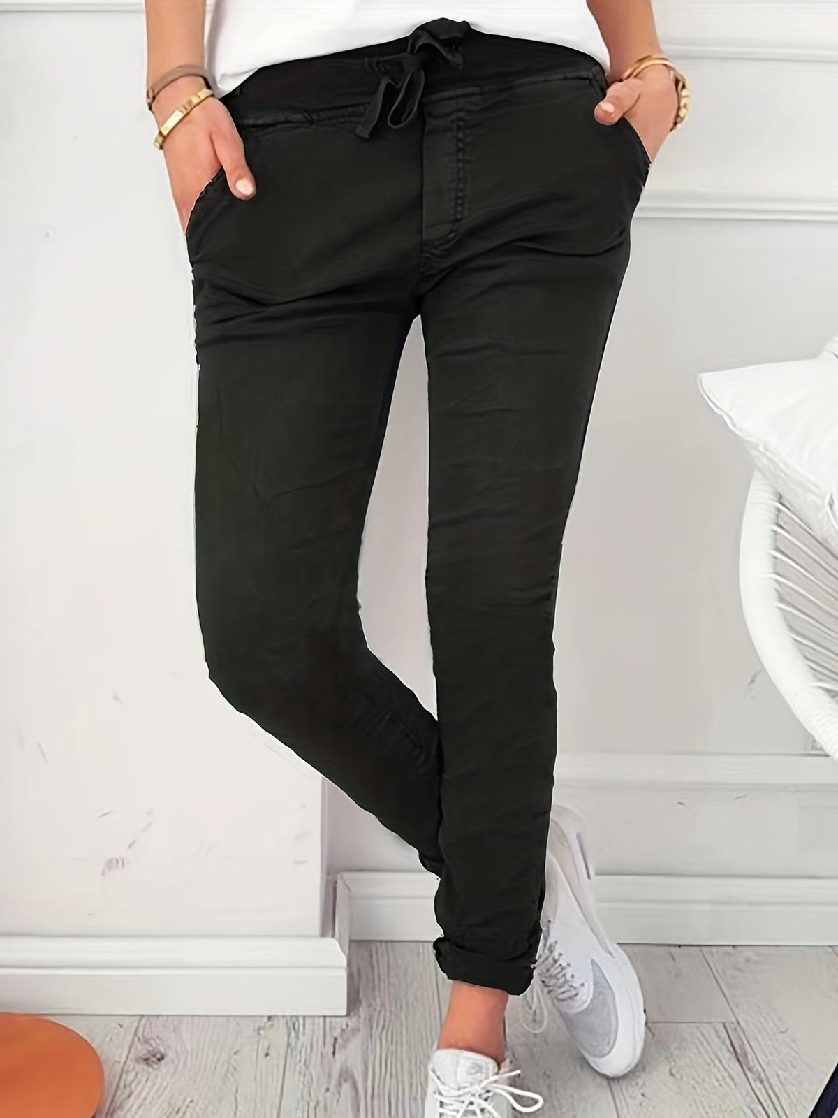 Women's Skinny Pants Elastic Drawstring Waist Slim Fit Long Length Casual Pants Black Navy Apricot Olive Green S M L XL XXL Spring Fall