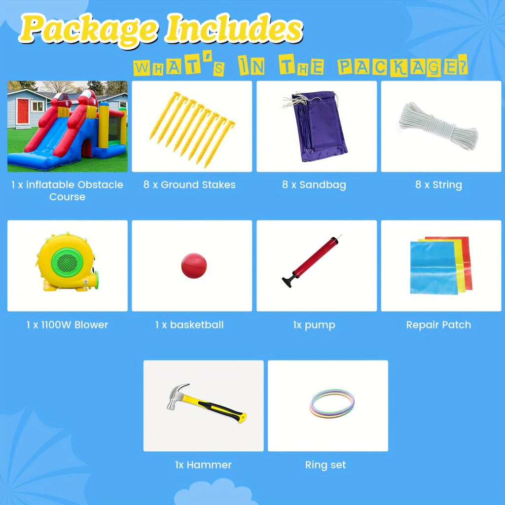 Commercial Grade Bounce House 17.7x14.5x9ft - 100% PVC Inflatable Bouncy Castle with Blower, 2 Slides, Ball Pit & Climbing Wall | Large Outdoor Bounce House for Kids Birthday Party, Backyard Events