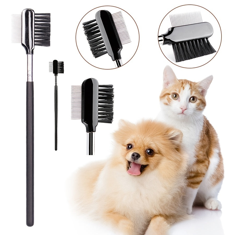 Pet Eye Tear Stain Remover Comb - Double-Sided Eye Grooming Brush for Removing Crust Mucus and Tear Stains, Eye Care Tool for Small Cats and Dogs, Pet Grooming Accessories, Black