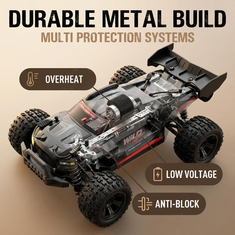 4WD Metal Explorer RC Off-Road Truck with Carbon Brush Motor – Heavy-Duty All-Terrain Remote Control Car, Realistic Driving Physics, Desert Dunes to Forest Trails, RC Vehicle for Adults & Hobbyists