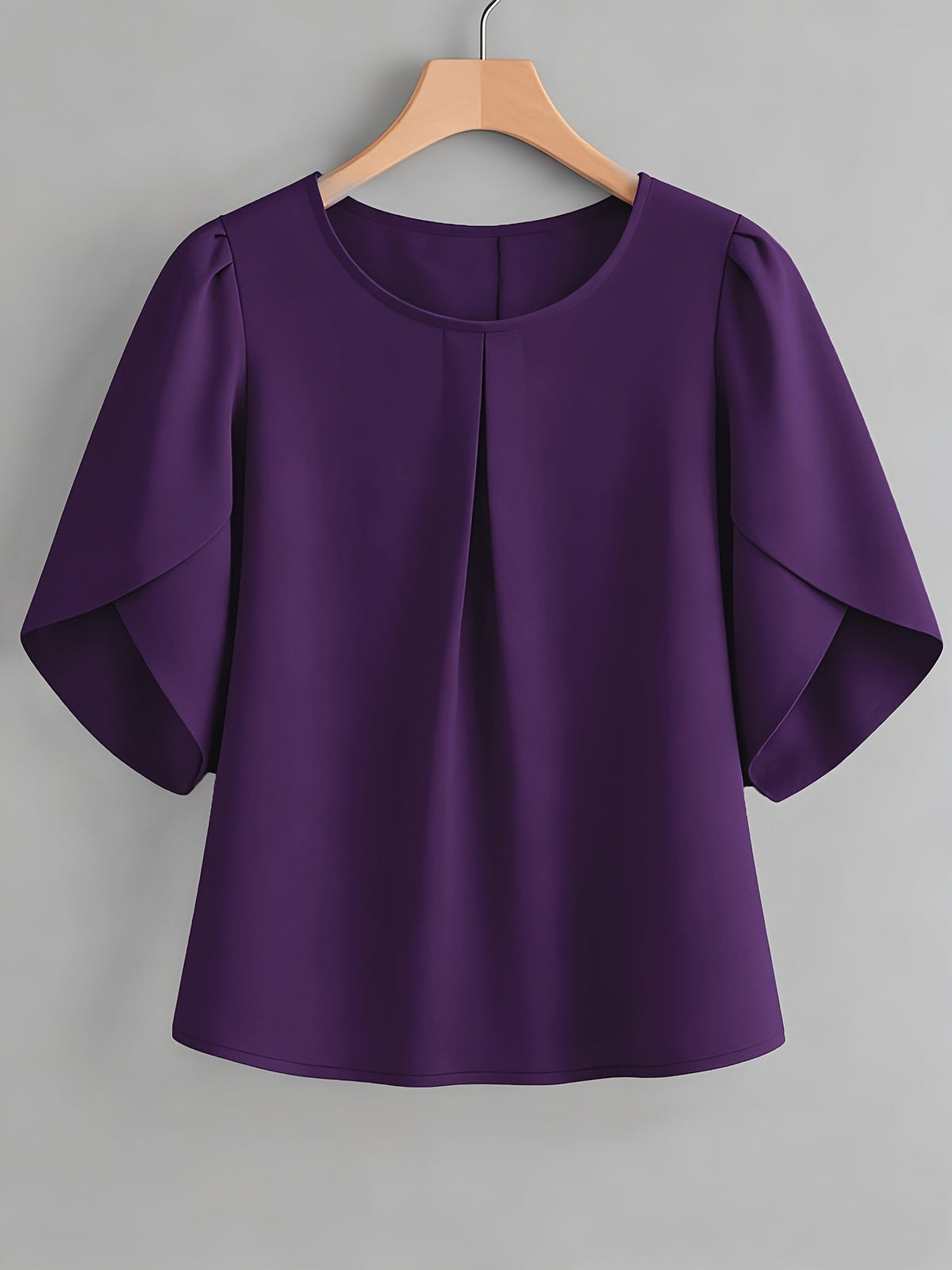 Women's Chest Pleated Ruffle Cuff Short Sleeve Blouse – Elegant Semi-Sheer 100% Polyester Woven Crew Neck Split Sleeve Fashion Shirt