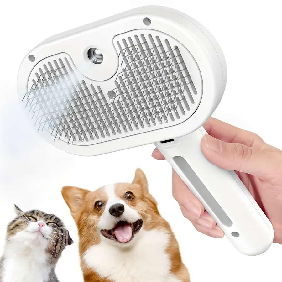 3-in-1 Automatic Steam Pet Grooming Brush – Anti-Shedding Hair Remover with Stainless Bristles for Long & Short Haired Dogs and Cats, Low-Voltage Safe Deshedding Tool