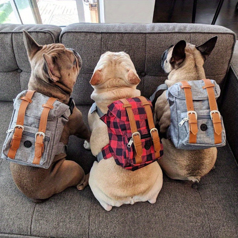 Multifunctional Pet Carrier Backpack with Safety Harness for Small Medium Dogs - Adjustable Chest 17.72-25.59 Inch Portable Dog Travel Bag for Daily Use Hiking Outdoor - Blue Grey Red Check