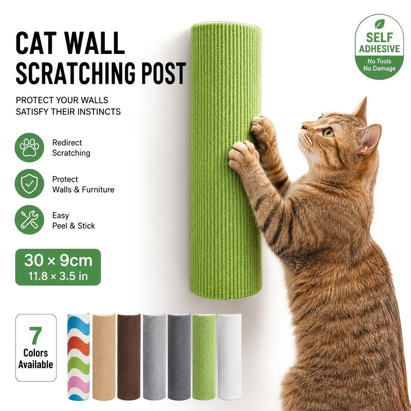 Wall-Mounted Cat Scratching Post – Self-Adhesive Cylindrical Sisal Scratcher, Horizontal & Vertical Combination Assembly, Space-Saving Claw Sharpening for Indoor Cats, 6 Colors