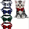 Cat Collars with Bells 4 Pack - Adjustable 7.5-12 Inch Plaid Breakaway Safety Buckle Collar with Bell & Bow for Kittens and Small Dogs, Cute Plaid Pattern, Comfortable Fabric, Multi-Color Set