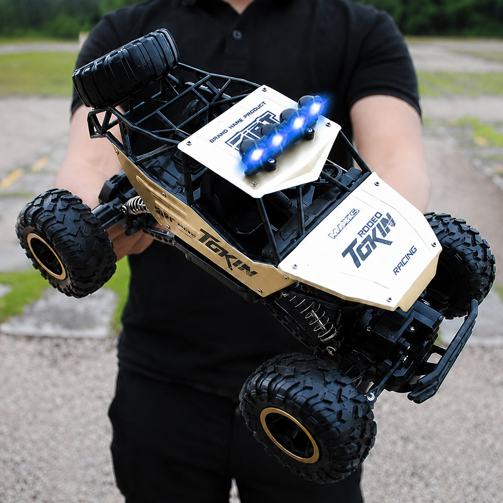 1:12 Scale RC Monster Truck 2.4GHz Off-Road Remote Control Car - Alloy Body, Independent Suspension, Rubber Tires, LED Lights, 1200mAh Battery, Crash-Resistant - Golden