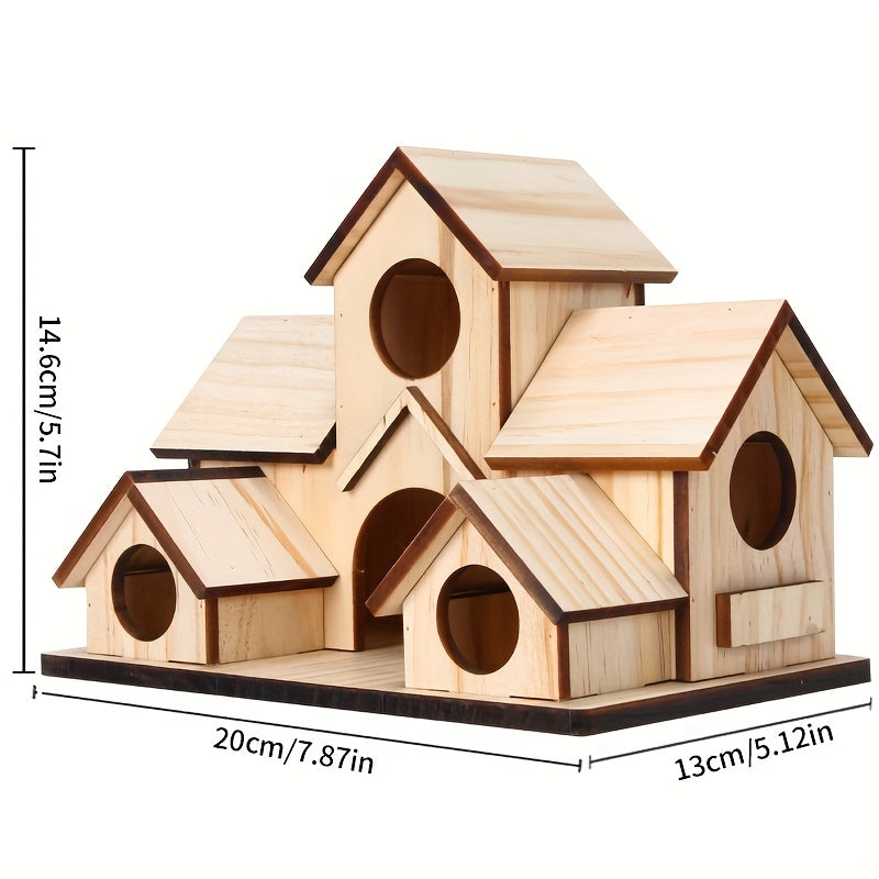 Rustic Wooden Birdhouse for Outdoor Garden - Villa-Style Multi-Level Multi-Compartment Hanging Bird Feeder & Nesting House - DIY Paintable Yard Decor to Attract Wild Birds - Primary/Wood Color