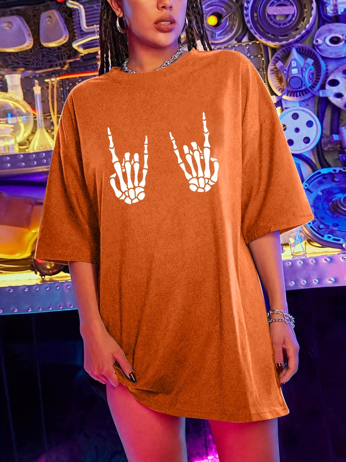 Women's Skull Print T-Shirt Crew Neck Short Sleeve Casual Loose Summer Top Halloween Fashion Graphic Tee Shirt S-XXL Multiple Colors