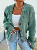 Women's Ribbed Knit Cardigan Button Front V-Neck Long Sleeve - Olive Green Loose Fit Chunky Sweater, Casual Cozy Fall Winter Layering Cardigan S-XXL