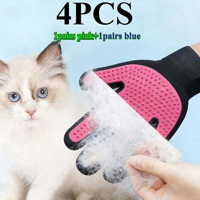 Pet Grooming Gloves 2 Pairs (4 Pieces) – Massage & Deshedding Hair Removal Glove Brush for Dogs and Cats, Gentle Rubber Bristle Pet Shedding Mitt for Short & Long Hair, Bathing & Grooming Tool