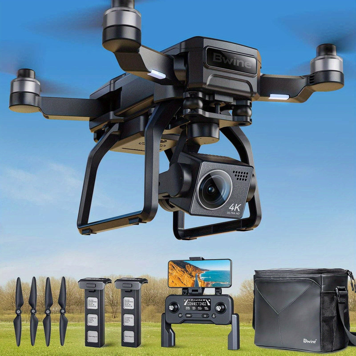 Bwine F7GB2 4K Drone with 3-Axis Gimbal - 8.2MP Camera, 50+ Min Flight Dual Battery, Level 6 Wind Resistance, 3.2KM Transmission, Triple GPS, FAA Remote ID Compliant, Carbon Fiber Frame
