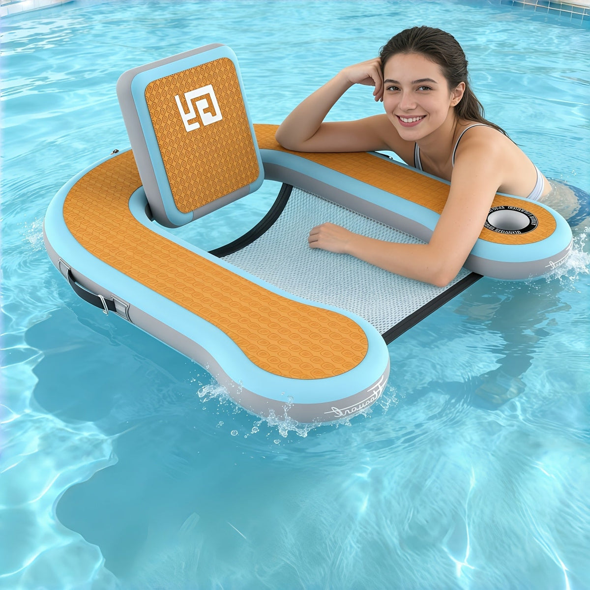 Adult Inflatable Pool Float Chair 45"×24"×6", 12mm EVA Soft Foam Mesh Seat with Built-In Cup Holder - Pool Lounger Float Bed for Lakes, Pools & Boats, Available 1pc or 2pcs