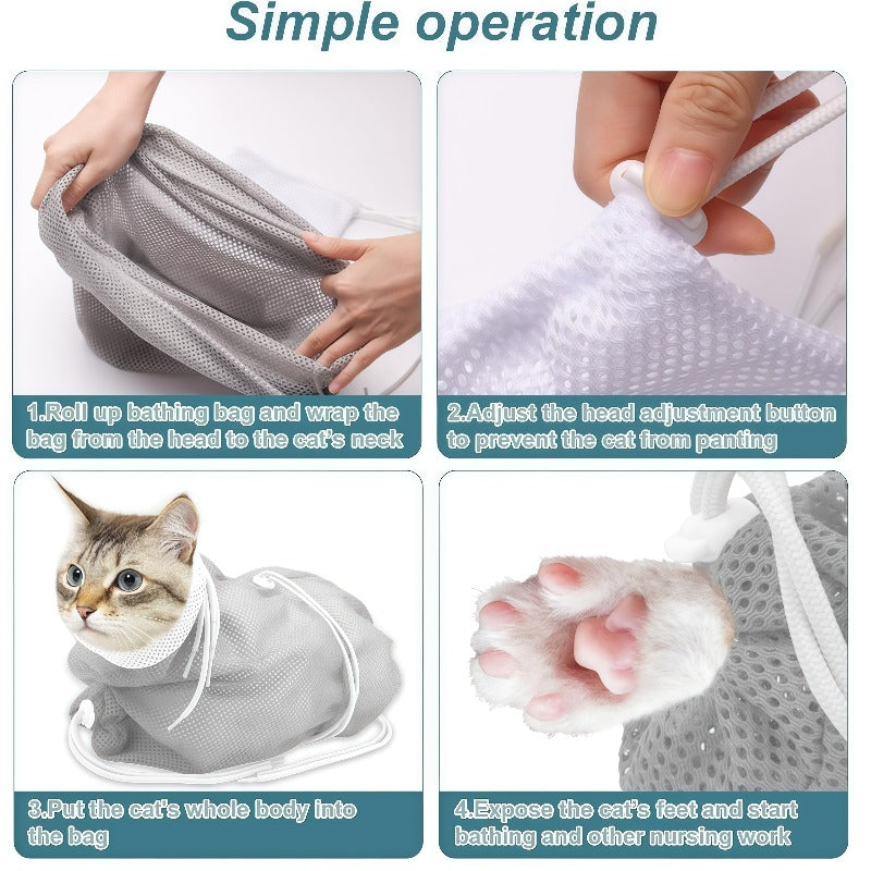 Adjustable Cat Grooming Restraint Bag with Breathable Mesh - Multi-Functional Cat Shower Bag for Bathing, Nail Trimming, Ear Cleaning, Injections & Vet Visits, Durable Cat Bathing Bag for Kittens & Cats