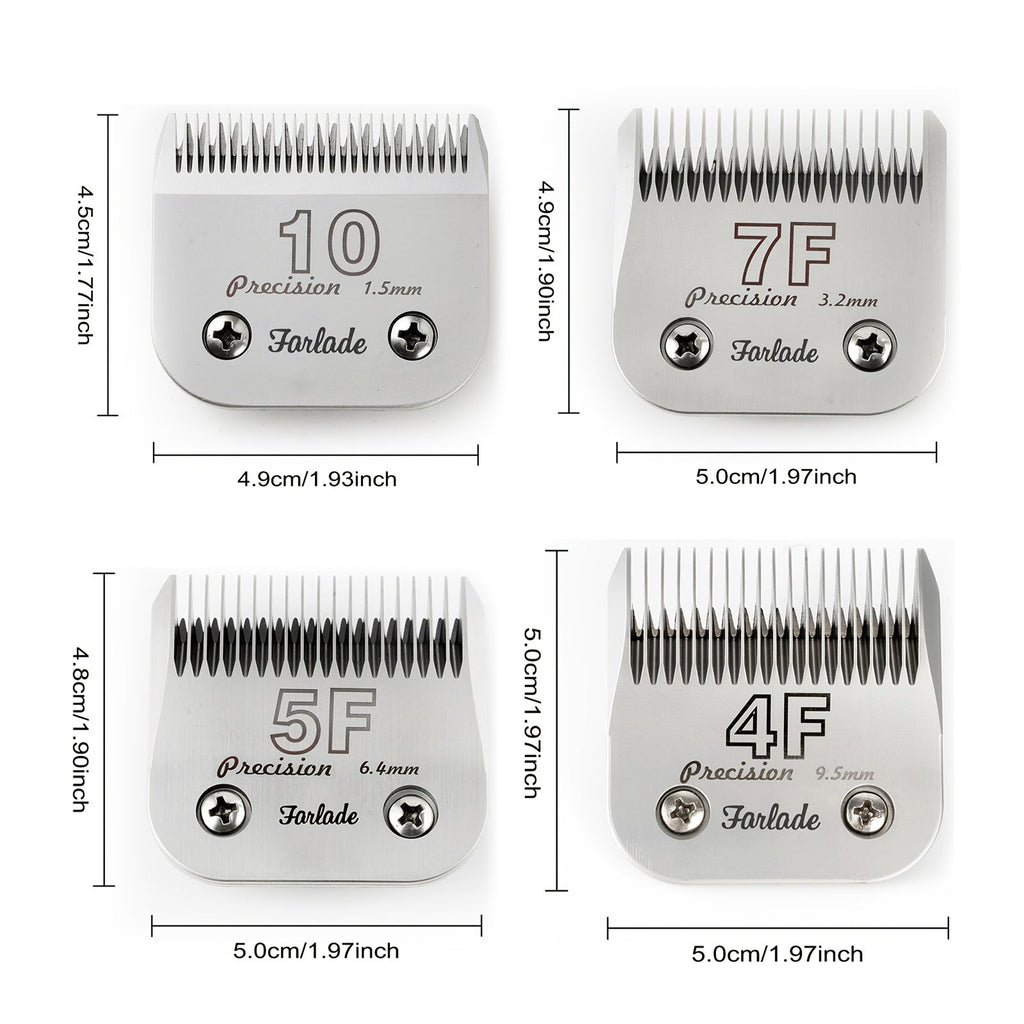 4-Pack A5 Dog Grooming Clipper Blades Set - Detachable Stainless Steel Blades #10 #7F #5F #4F Compatible with Andis Oster Heiniger & All A5 Series Clippers, Professional Pet Grooming Replacement Blades