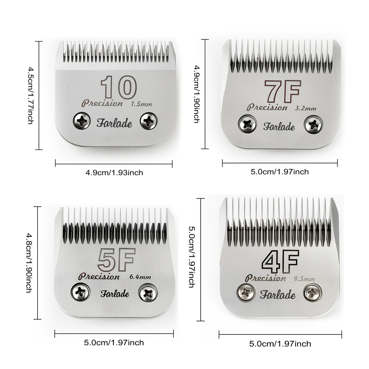 4-Pack A5 Dog Grooming Clipper Blades Set - Detachable Stainless Steel Blades #10 #7F #5F #4F Compatible with Andis Oster Heiniger & All A5 Series Clippers, Professional Pet Grooming Replacement Blades
