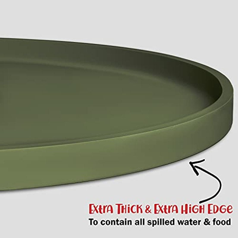 Waterproof Silicone Dog Bowl Mat with Raised Edges - Non-Slip Pet Feeding Mat for Food & Water, 19x11 Inch, Easy Clean No-Mess Floor Protector for Dogs & Cats, Khaki Green