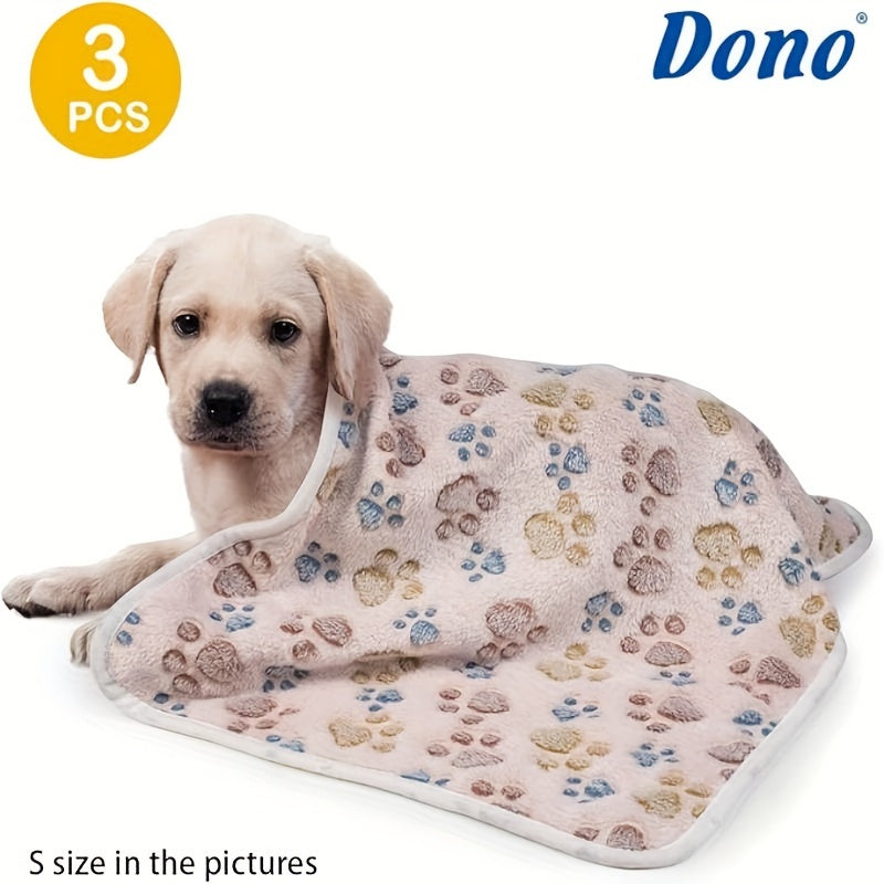 Pet Blanket 3 Pack - Soft Warm Coral Velvet Dog & Cat Blanket with Cute Dog Footprint Pattern, Cozy Plush Throw Blanket for Pets, Ideal for Sofa Bed Crate & Travel, Thoughtful Pet Gift