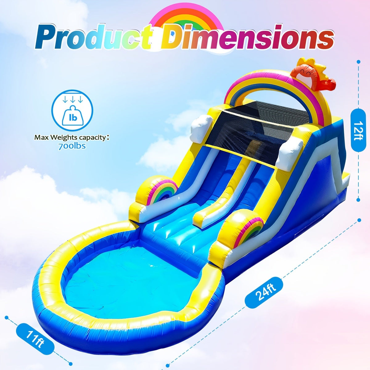 24.5 FT Inflatable Water Slide with Blower, Commercial Grade PVC Outdoor Water Slide 24.5x11x12 FT for Kids & Adults, Backyard Summer Fun Pool Party Slide - Heavy Duty, Easy Setup
