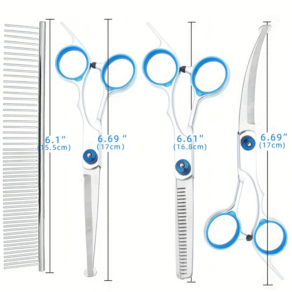 5-in-1 Dog Grooming Scissors Set - Professional Pet Grooming Kit with Safety Round Head, Thinning Shears & Clippers for Dogs Cats - Complete Pet Beauty Scissors Kit