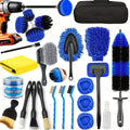 26PCS Car Detailing Brush Set Complete Car Cleaning Kit with Drill Brushes Wash Mitt Tire Brush Window Squeegee Cleaning Gel Spray Bottle for Interior Exterior Wheels Windshield Professional Auto Care