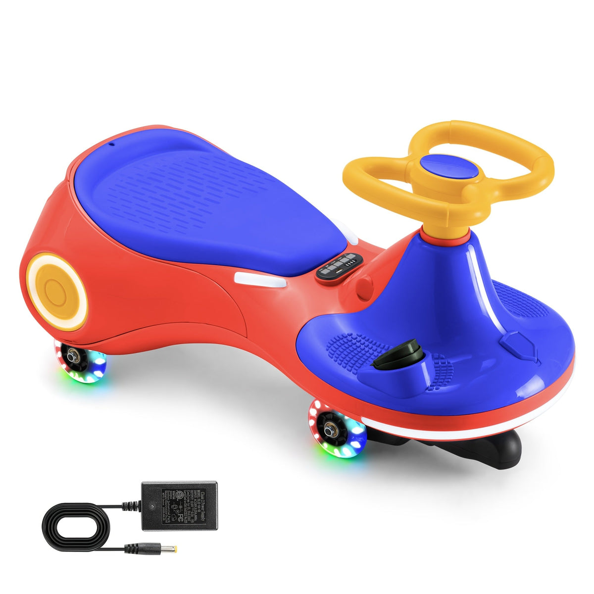 Electric Wiggle Car for Kids 2-in-1 Swing Car with Pedal, Rechargeable Battery, 2 Speeds, Anti-Rollover, Flashing Wheels – Ride-On Toy for Ages 3+ Up to 140 Lbs, Purple Yellow Blue
