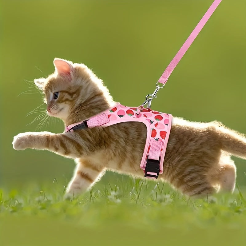 Escape-Proof Cat Harness & Leash Set 2-Piece – Soft Adjustable Breathable Vest with 5ft Leash for Indoor & Outdoor Walking Hiking, XS S M Sizes, Pink Peach Blue Orange – Cat Walking Gear Gift