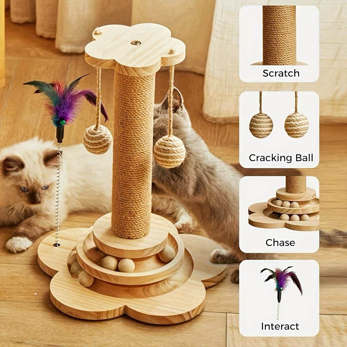 Cat Scratching Post & Cat Tree – Solid Wood Sisal Scratcher, Multiple Styles: Mushroom, Dolphin, Velvet, Hammock & Standing Board, Sizes S/M/L/XXXL for Cats of All Ages