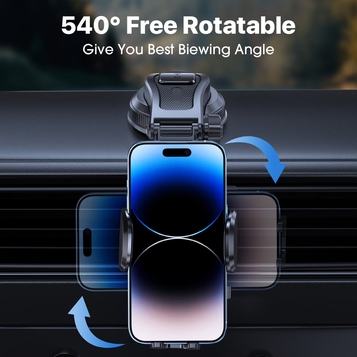 Universal Car Phone Holder 360° Rotatable Dashboard Mount – Retractable Cradle Fits All Phones iPhone Samsung, Adjustable Horizontal & Vertical Viewing, Secure Grip Car Phone Mount