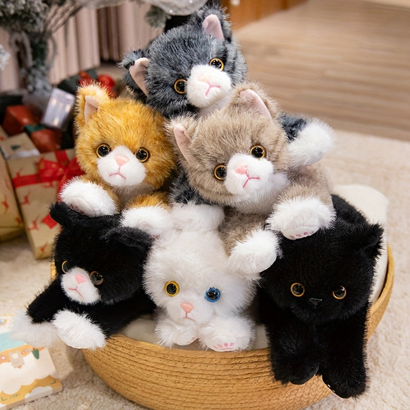 Realistic Cat Plush Toy Stuffed Animal - Cute Kitten Plushies for Kids, Soft Lifelike Cat Plush Doll in 6 Colors (Brown, Grey, Orange, Black, Black & White, White), Gift for Boys and Girls All Ages