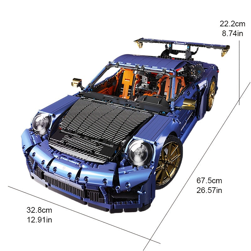 Mechanical Assembly Supercar Building Block Model – Challenging Puzzle Static Car Kit, Precision Engineering Toy for Adults & Teens, Display Model Gift in Blue & Grey