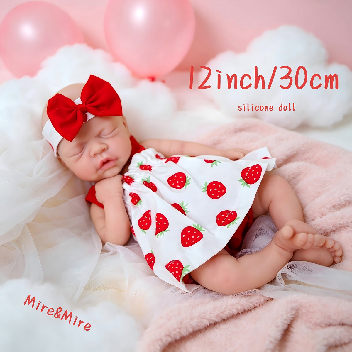 Full Body Solid Silicone Baby Doll 12 Inch, Realistic Lifelike Newborn Girl Doll with Soft Real Touch Skin, Closed Eyes - Includes Clothes, Bottle, Pacifier & Birth Card, Holiday Christmas Birthday Gift