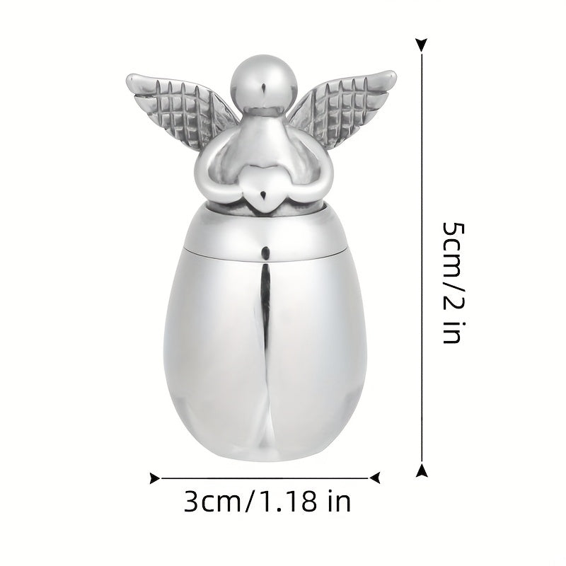 Small Keepsake Urn for Human Ashes – Mini Stainless Steel Angel Memorial Cremation Ash Jar, Sharing Urn for Loved Ones, Silver Finish