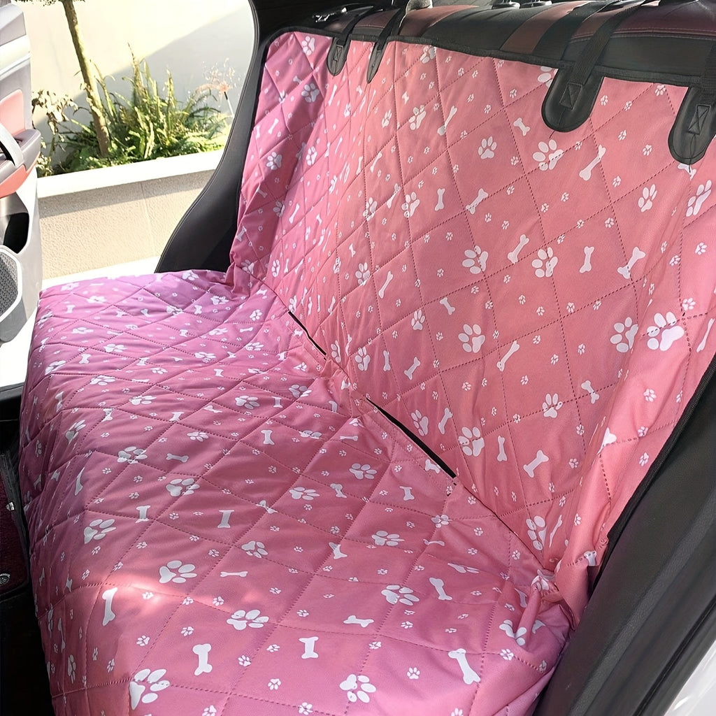 Pet Car Seat Back Protector Mat - Thickened Waterproof Dog Car Seat Cover for Back Seat, Scratch-Proof Kick Mat for Dogs & Cats, Pink Paw Print Car Accessory for Dog Owners
