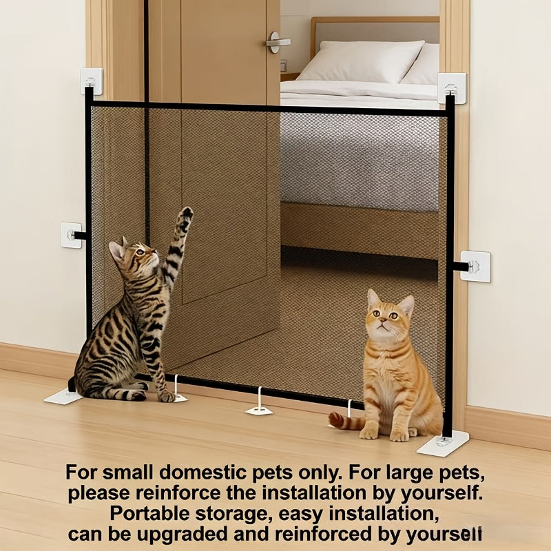 No-Drill Foldable Pet Safety Gate for Kittens and Puppies - Adjustable Portable Pet Fence Safety Net, Easy Indoor Stair Door Installation for Small Household Pets