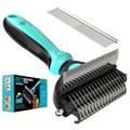 Double-Sided Pet Deshedding & Dematting Brush for Dogs & Cats - Undercoat Grooming Tool for Short to Long Hair, Gentle Shedding Brush Removes Loose Fur & Tangles, 2 Colors (Cyan/Yellow)