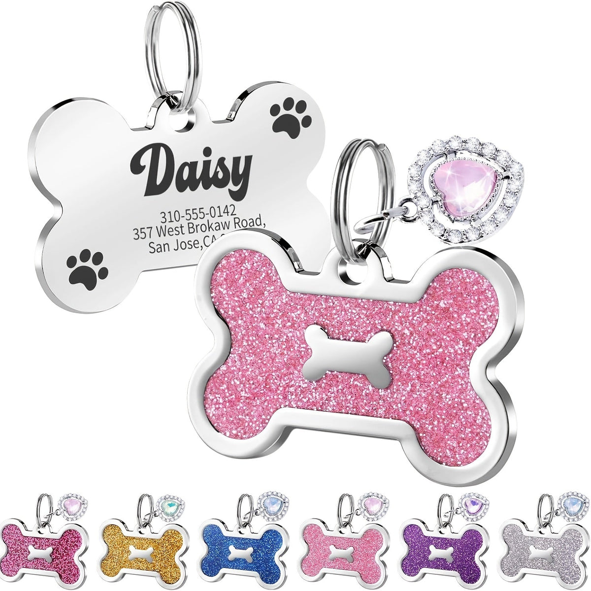 Personalized Pet ID Tag - Engravable Dog & Cat Collar Tag with Name, Phone & Info, Fits Small Medium Large Dogs & Cats, 6 Colors, Durable Everyday Pet ID Tag for Safety & Style