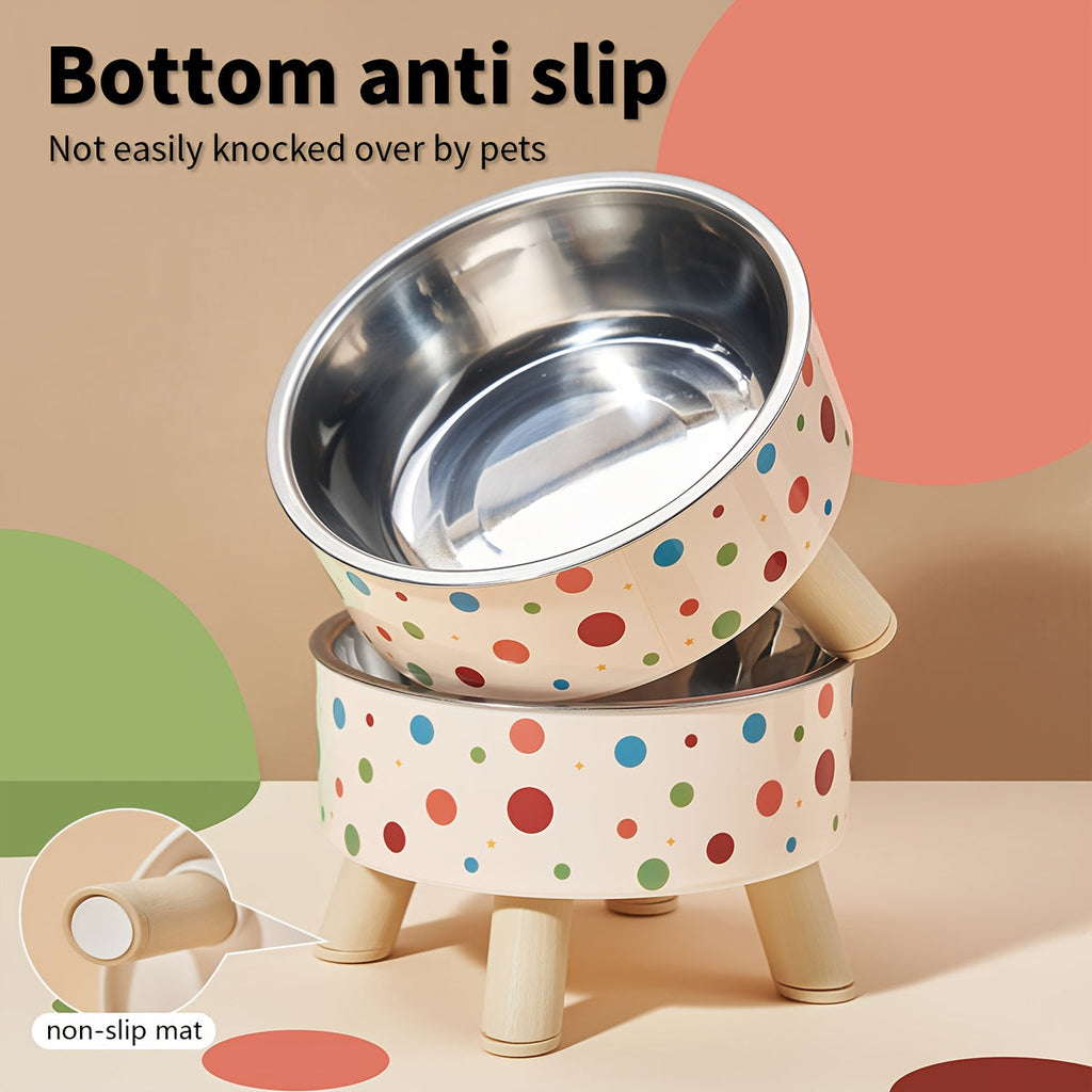 Elevated Cat Bowls Set of 2 - Vibrant Polka Dot Raised Pet Dishes with Neck Support for Cats, Collapsible Feeding Bowls for Dogs, Stylish Chic Pet Food & Water Bowls for Indoor Pets