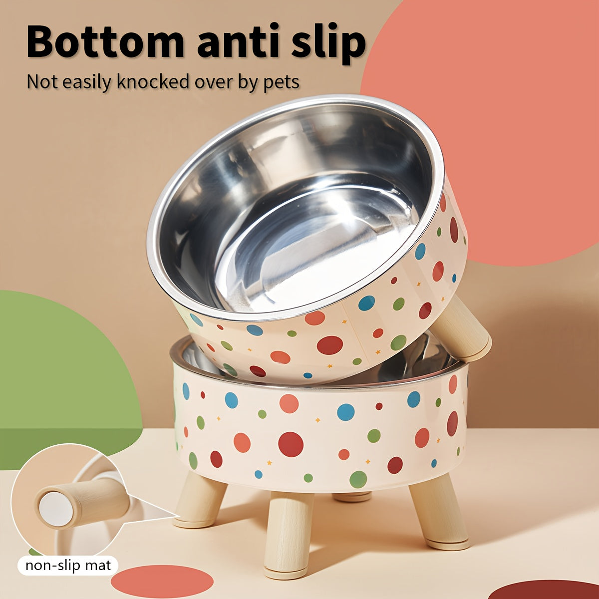 Elevated Cat Bowls Set of 2 - Vibrant Polka Dot Raised Pet Dishes with Neck Support for Cats, Collapsible Feeding Bowls for Dogs, Stylish Chic Pet Food & Water Bowls for Indoor Pets