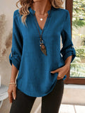 Women's Elegant Boat Neck Button Short Sleeve Blouse – Solid Color 100% Polyester Casual Spring Summer Shirt in 13 Colors