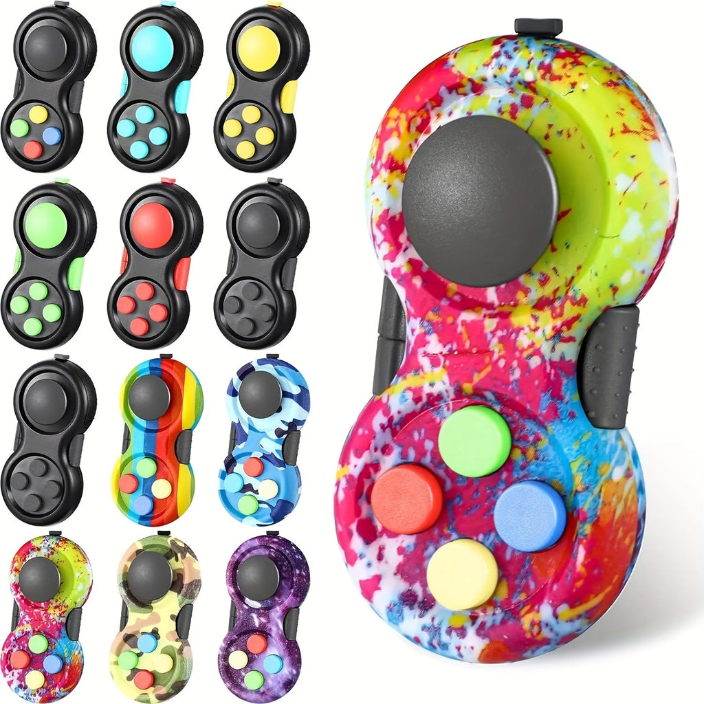 Retro Fidget Pad Controller Set of 3 - 8-in-1 Handheld Sensory Fidget Toy with Clickable Buttons, Joystick, Roller, Gears & More, Stress Relief & Focus Toy for Kids & Adults, Multiple Color Options
