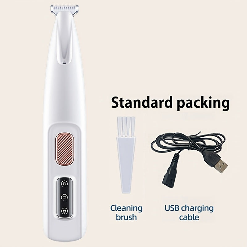Pet Grooming Clipper Low Noise USB Rechargeable - Multi-Functional Dog & Cat Hair Trimmer with LED Light for Paws, Eyes, Ears, Face & Belly, Cordless Full-Body Grooming Kit for Sensitive Pets (White)