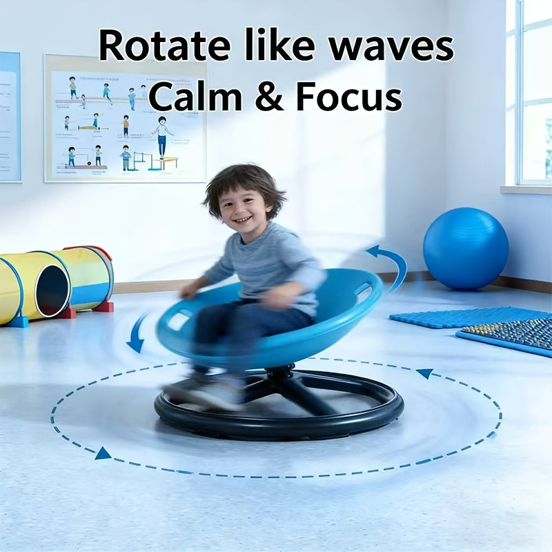 Sensory Spin Chair for Kids with Autism – Oval Eggshell Design Spinning Stool with Anti-Slip Metal Base, Vestibular Sensory Integration & Rehabilitation Training Equipment for Home & Therapy Centers (Blue/Orange)