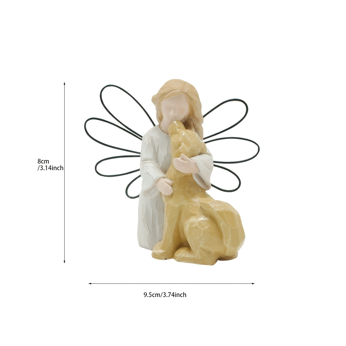 Angel Embracing Dog Memorial Resin Statue – Healing Pet Loss Figurine, Indoor Home Decor for Living Room, Dog Remembrance & Anniversary Gift – Wooden Carved Angel & Dog Design